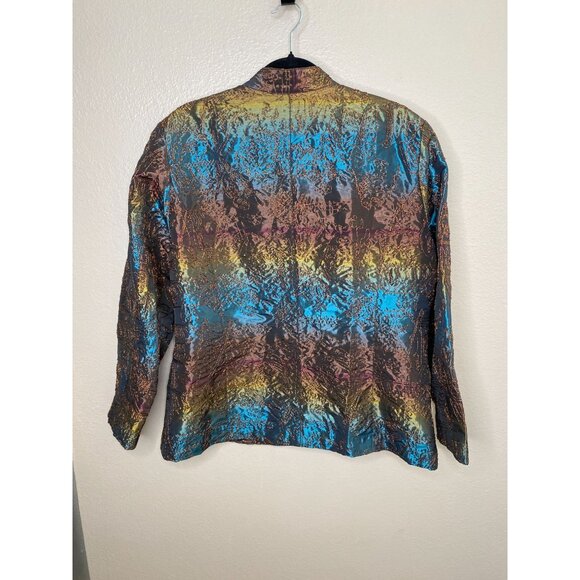 Chico's Women Metallic Embroidered Button-Front Jacket 3 Multicolor Polyester - Picture 3 of 6